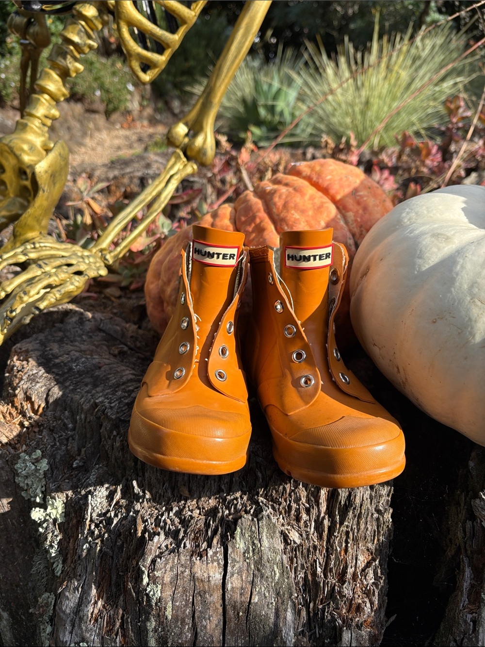 Hunter Kids Orange Rubber Ankle Rain Boots